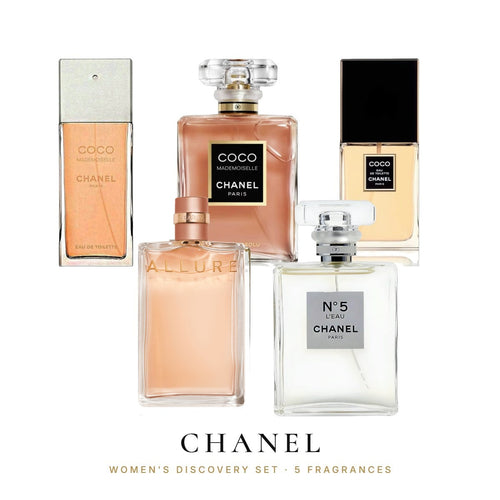 Chanel Women's Discovery Set with 5 fragrances: Allure EDP, Coco EDT, Coco Mademoiselle Crush Absolu, Coco Mademoiselle EDT and N°5 L'Eau